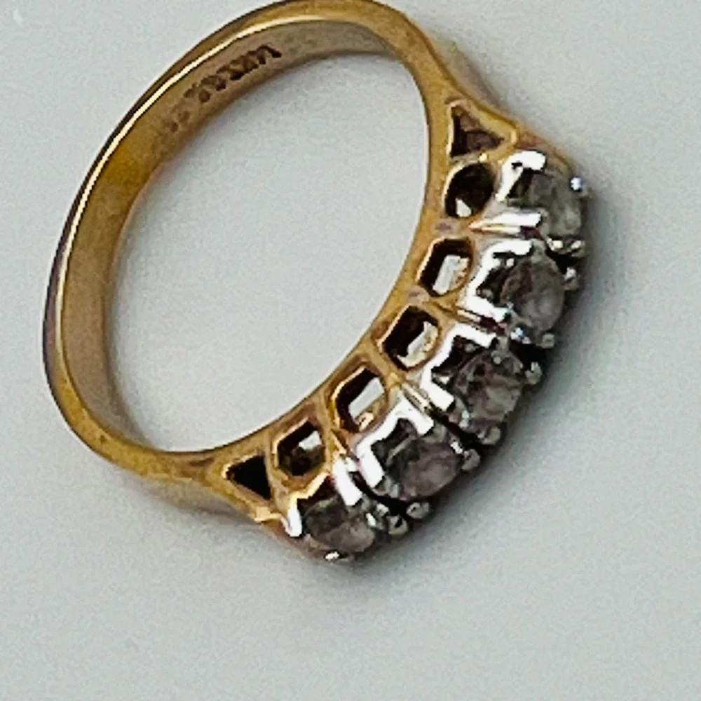Gold Tone Half Eternity Ring Band Clear Stone Accent Classic Wedding Size 6